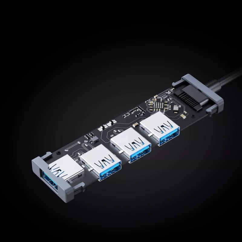 USB šakotuvas Aukey CB-H36 — 4 prievadai USB 3.2 Gen 1 Type-A, pagrindinis USB 2.0, 5000 Mbit/s, aliuminis sidabrinis