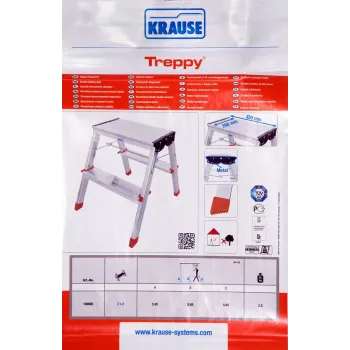 Sulenkiamos kopėčios Krause Treppy Silver 130020 – aliuminis, 2 laipteliai, 150 kg talpa, sulankstytos 55×20 cm, svoris 2 kg