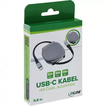 USB-C laidas InLine 35850, 100 W galios tiekimas, 0,80 m, juodas/pilkas