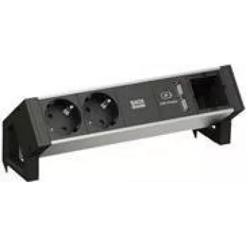 Maitinimo aksesuaras Bachmann DESK2 ALU BLACK — 2x Schutzkontakt lizdai, 1x USB įkroviklis