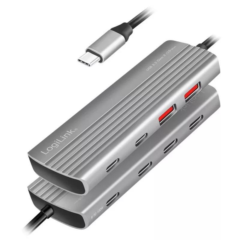 LogiLink USB 3.2 Gen2 Hub 7+1 prievadas 2x USB-A 5x USB-C PD 100W aliuminis