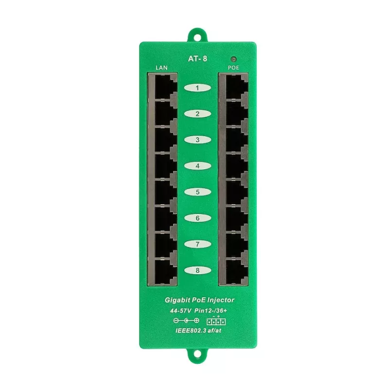 Extralink Gigabit PoE injektorius 8 prievadų aktyvus, 8 prievadai Gigabit 802.3at/af, A režimas