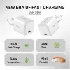 Sieninis USB C 35W 3A PD 3.0 QC 3.0 įkroviklis, baltas