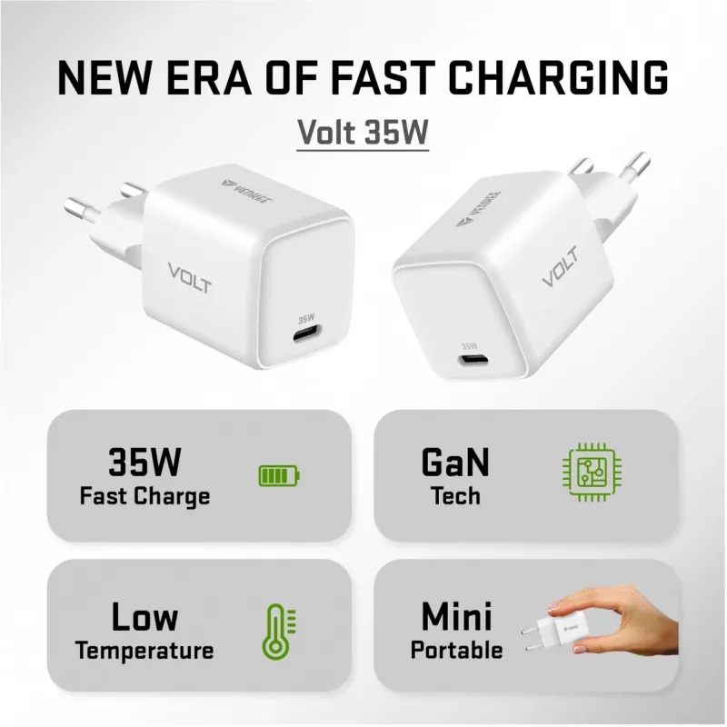 Sieninis USB C 35W 3A PD 3.0 QC 3.0 įkroviklis, baltas