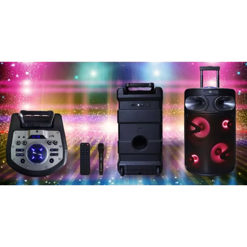 Nešiojamas Bluetooth karaoke garsiakalbis MANTA SPK0803B140 140W, su baterija, MIC/USB/microSD, FM, ekvalaizeriu, ratais