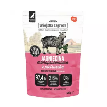 WIEJSKA ZAGRODA Monoprotein ėriena - šlapias šunų maistas - 500g