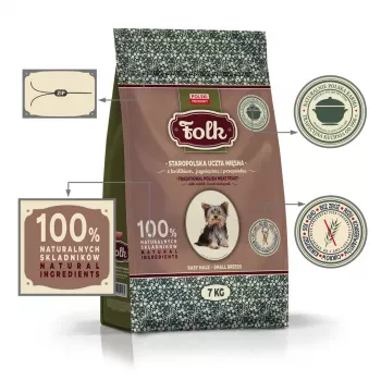 FOLK Small breeds Tradicinis lenkiškas mėsos puota su triušiena, ėriena ir putpele - sausas šunų maistas - 7kg
