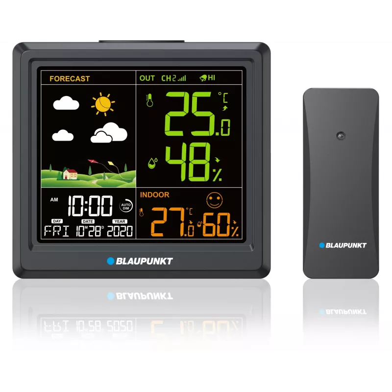 Oro stotelė BLAUPUNKT WS25BK – vidaus / lauko temperatūros ir drėgmės monitorius, juoda, 1 jutiklis, LCD ekranas