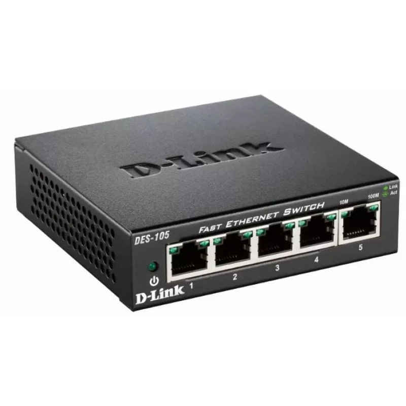 D-Link DES-105 nevaldomas L2 jungiklis, 5x Fast Ethernet, metalinis korpusas