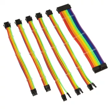Pintas kabelių ilginimo rinkinys Kolink Core Adept — 6 vnt., PET apvalkalas, variniai laidininkai, ilgiai 300–350 mm