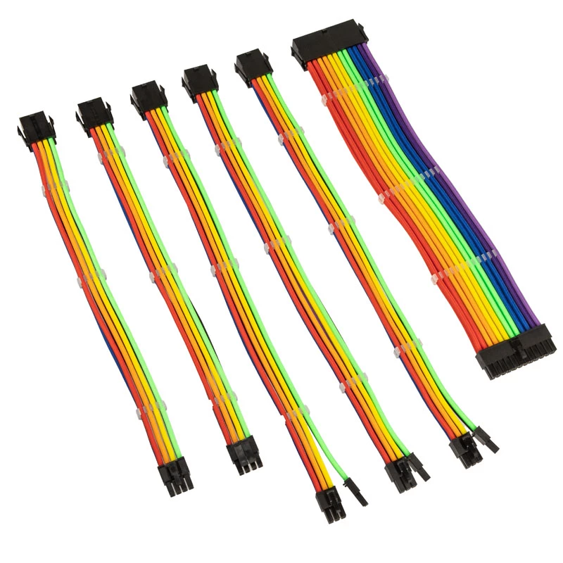 Pintas kabelių ilginimo rinkinys Kolink Core Adept — 6 vnt., PET apvalkalas, variniai laidininkai, ilgiai 300–350 mm