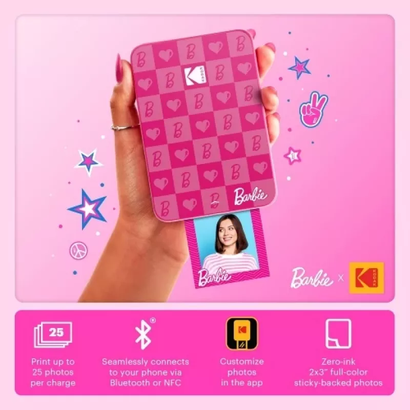 Barbie x Kodak STEP Slim belaidis momentinis nuotraukų spausdintuvas, ZINK 2x3'', 1ppm, Bluetooth, rožinis