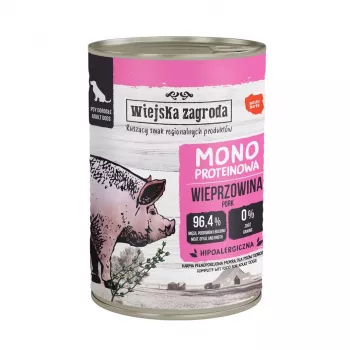 WIEJSKA ZAGRODA Mono-protein Pork šlapias šunų ėdalas - 400g