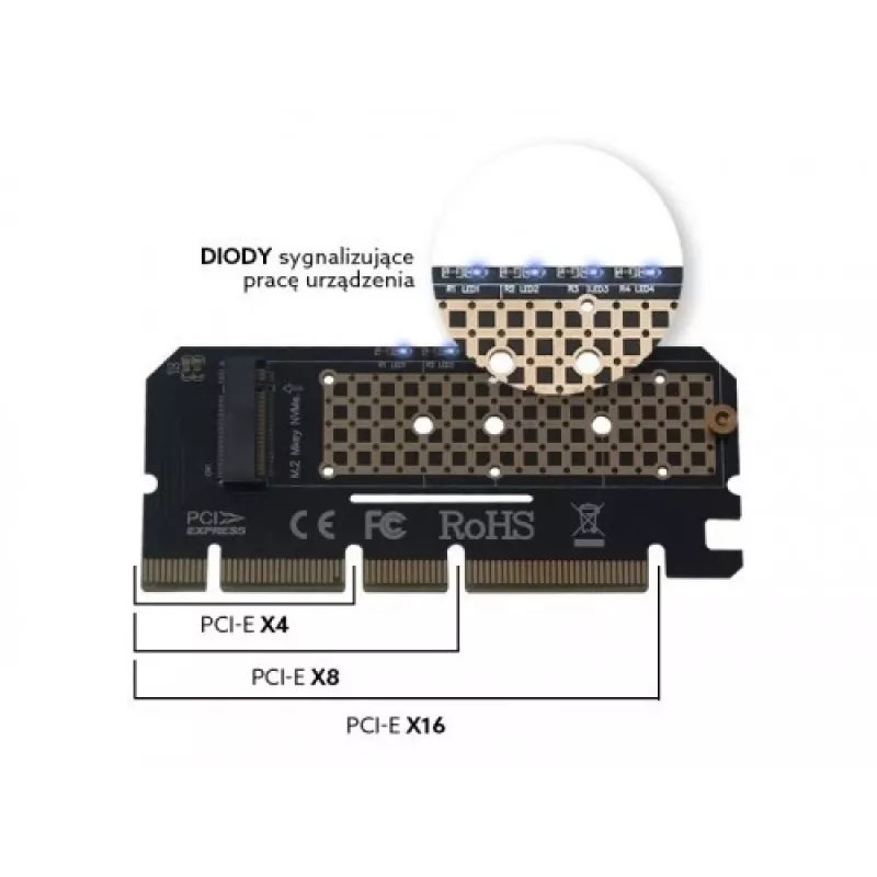 Plėtotės kortelė, adapteris M.2 NVMe M-Key PCI-E Savio AK-41
