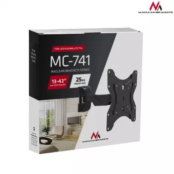 Maclean MC-741 televizoriaus tvirtinimas prie sienos 13–42 colių (33–106,7 cm) ekranams, VESA 75×75–200×200, 25 kg apkrova, atstumas nuo sienos 5,9–22,8 cm, juodos spalvos