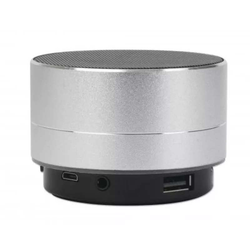 Manhattan Metallic Bluetooth garsiakalbis, atsparus vandens purslams, diapazonas 10 m, microSD kortelių skaitytuvas, Aux 3,5 mm jungtis, USB-A įkrovimo laidas (5 V įkrovimas), sidabrinis, trejų metų garantija