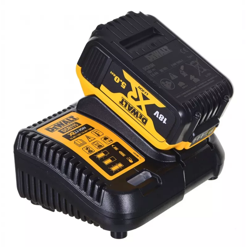 Belaidžių įrankių rinkinys DeWALT DCK2080P2T-QW – 18V Li-Ion 5Ah (2x), DCG405 šlifuoklis, gręžtuvas/suktuvas, M14 šlifavimo diskas, laikymo dėžė