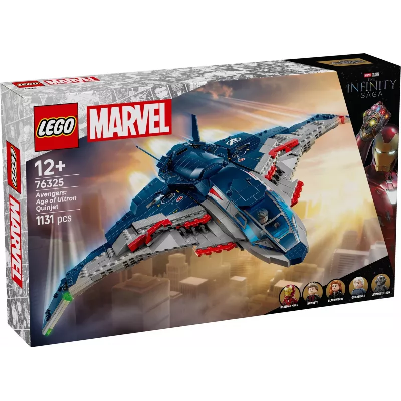 LEGO Quinjet konstruktorius 76325 — Marvel, 1131 dalių, 5 minifigūrėlės, nuo 12 metų, 280×450×300 mm