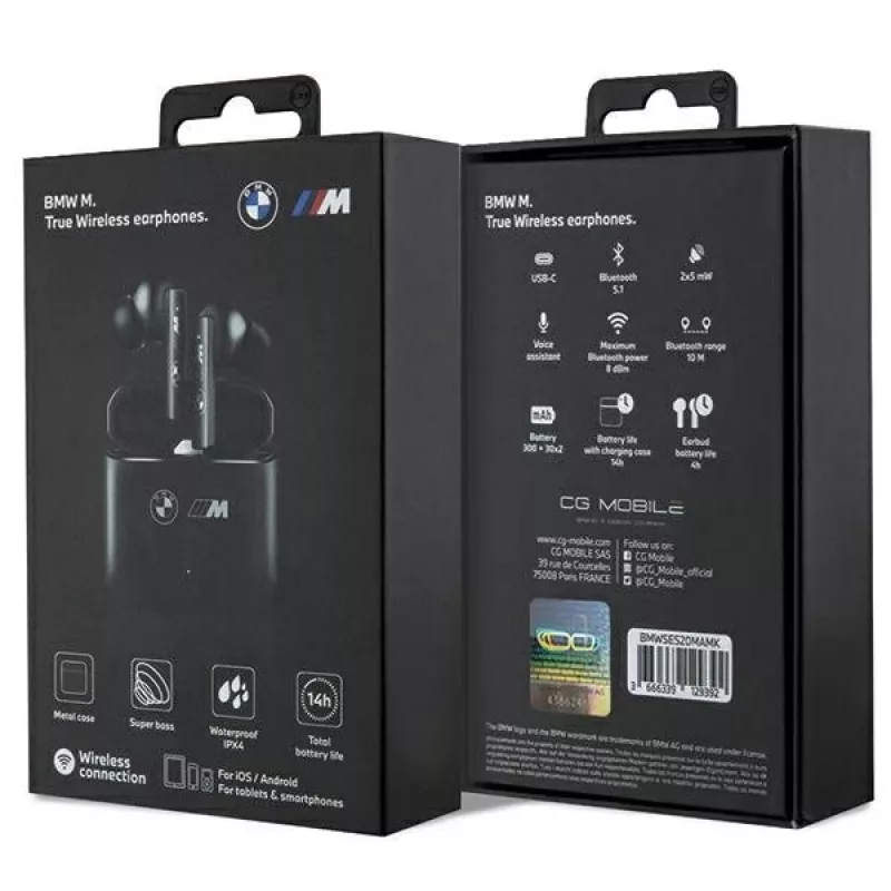 Belaidės Bluetooth ausinės TWS BMW M Collection BMWSES20MAMK juodos
