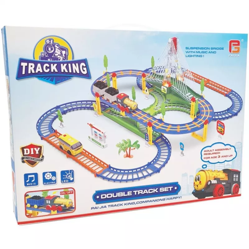 Extralink Kids Track King elektrinė geležinkelio trasa su lokomotyvu ir automobiliu su baterijomis