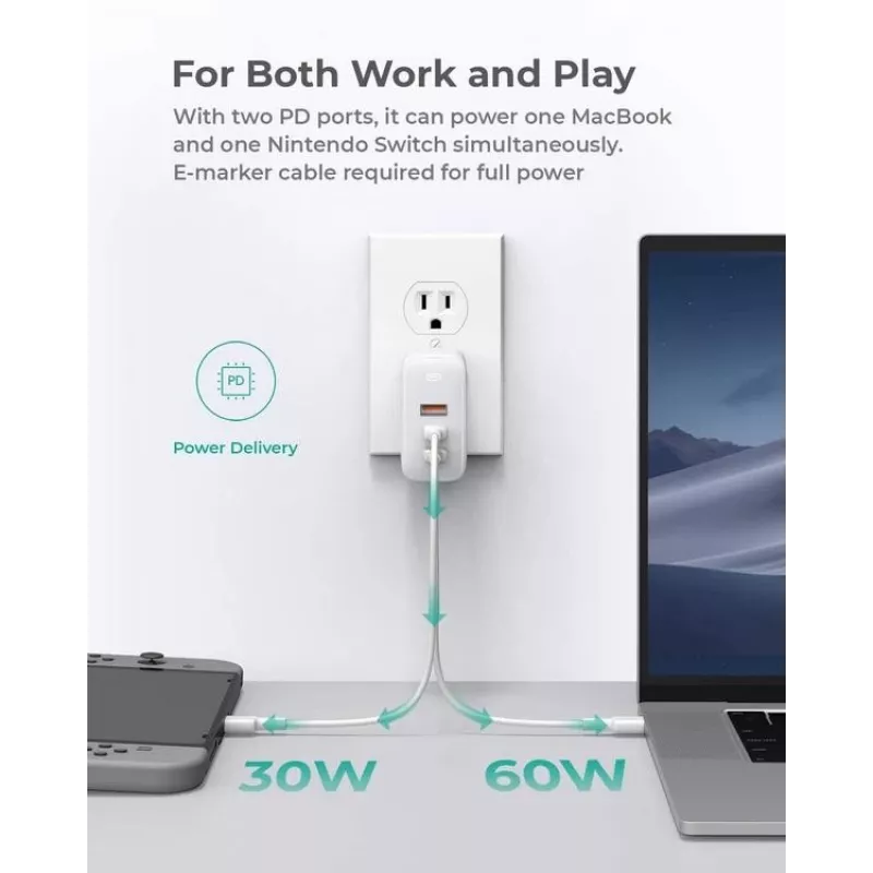 AUKEY PA-B6S Baltas Omnia Mix GaN itin greitas sieninis įkroviklis