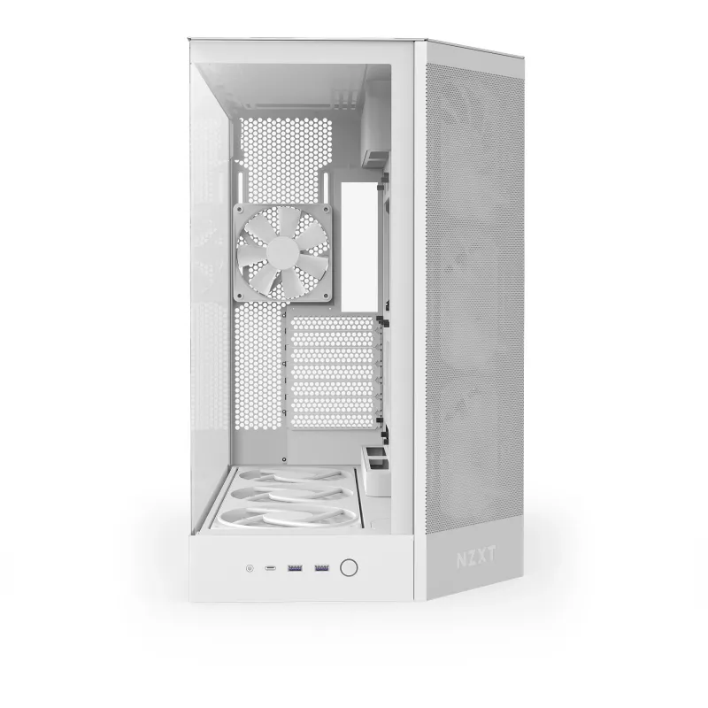 Korpusas PC Midi Tower NZXT H9 Flow RGB+ — Baltas, palaiko ATX/EATX/Micro-ITX, grūdintas stiklas, 3x140mm priekiniai + 1x120mm galiniai ventiliatoriai
