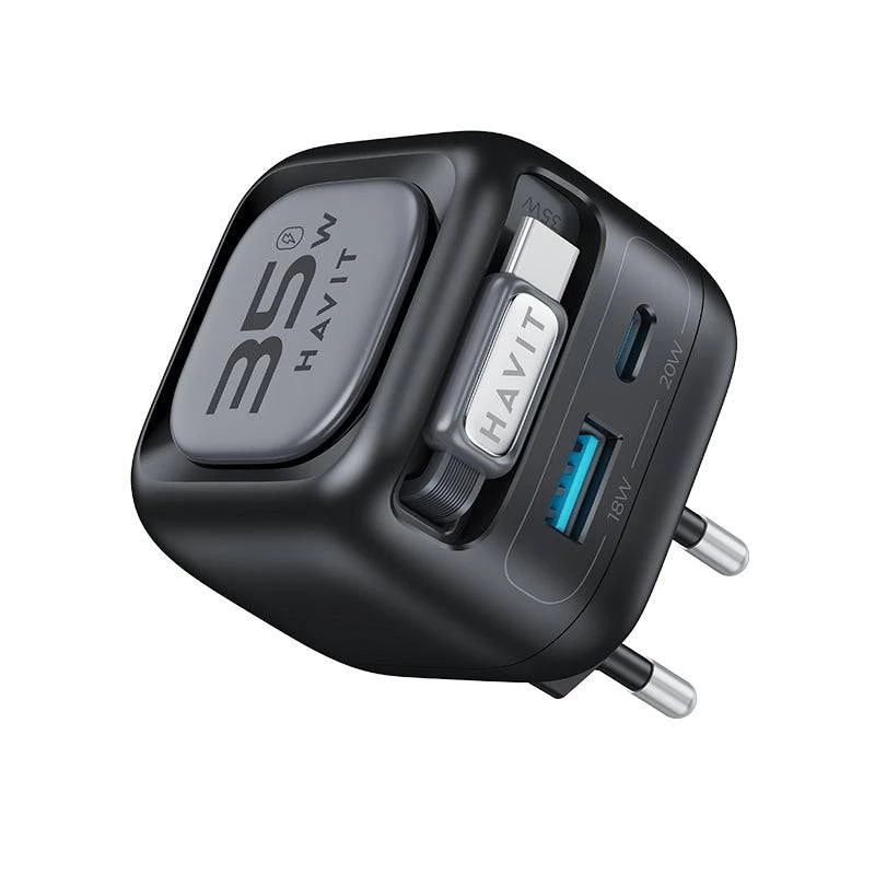 Keliautojas GaN įkroviklis Havit UC250 A-EU 35W 20V 1xUSB-C 0.7m juodas