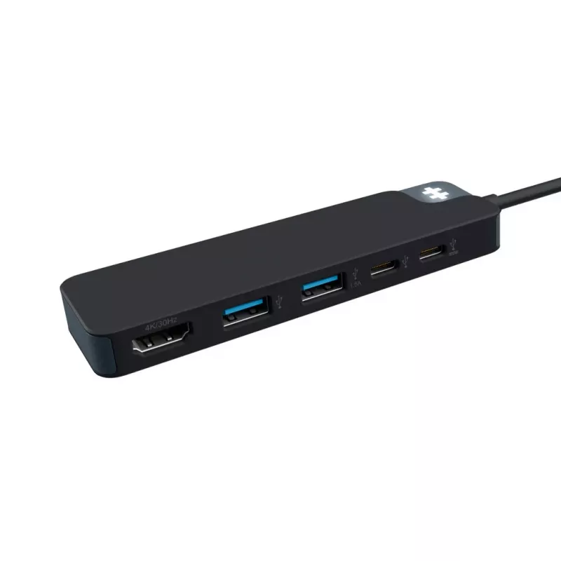 USB-C stotelė HYPER HD4101BKGL — 5 prievadų (USB-C, USB 3.2 Gen1 Type-A, HDMI 4K), 5000 Mbit/s, juoda