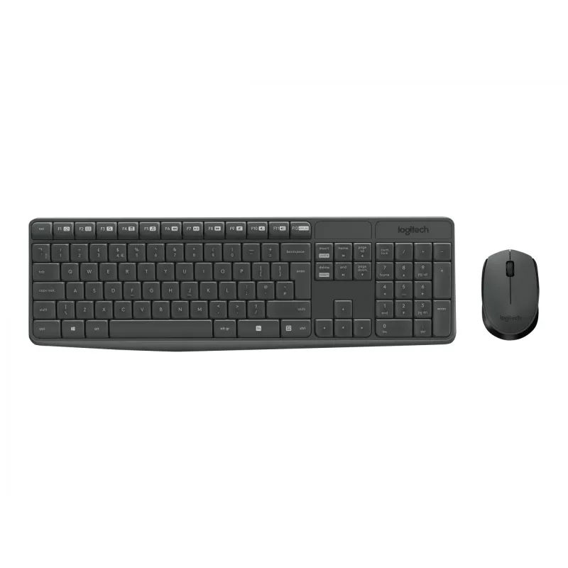 Belaidis klaviatūros ir pelės rinkinys Logitech MK235, pilno dydžio, pilka