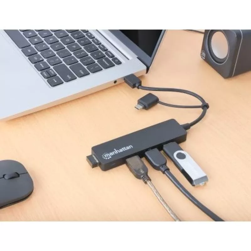 Manhattan USB-C ir USB-A jungties dokas / USB centras, 4x USB-A, 5 Gbps (USB 3.2 Gen1), maitinamas per USB