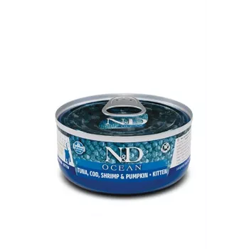 Šlapias kačių ėdalas Farmina N&D Ocean Kitten Tuna, Cod & Shrimp with Pumpkin 70 g skardinė