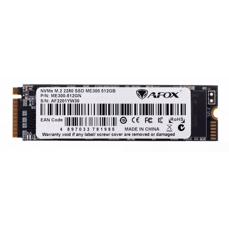 SSD M.2 AFOX ME300-512GN 512 GB PCIe NVMe TLC, skaitymas 2000 MB/s, rašymas 1600 MB/s