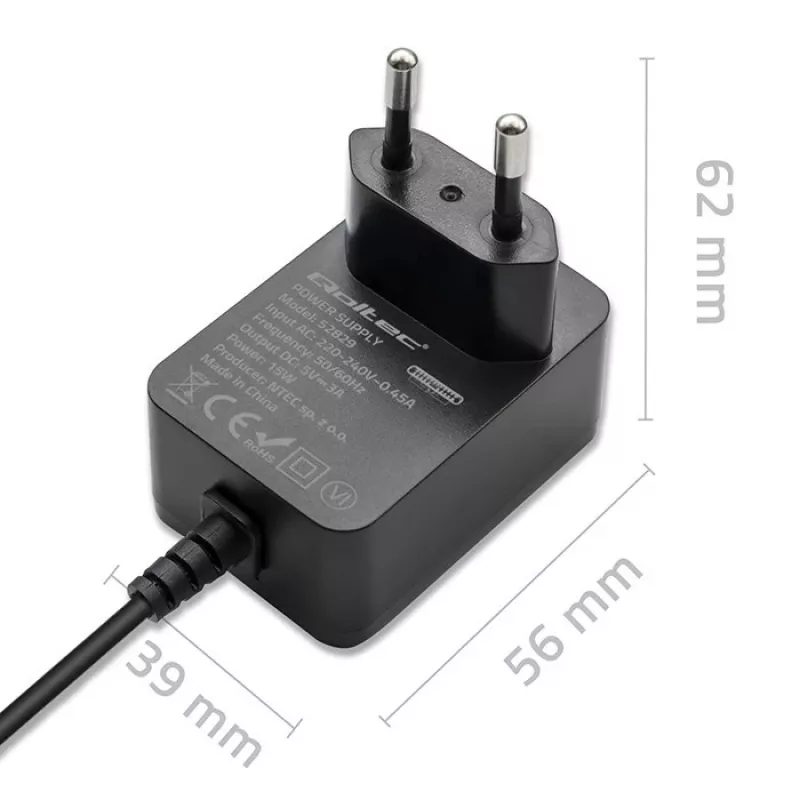 QOLTEC greitasis PD įkroviklis Raspberry Pi 4, USB-C, 15 W