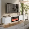 TV spintelė Cama Meble TULA su elektriniu židiniu, 1830×350×370 mm, baltas matinis viršus ir karkasas