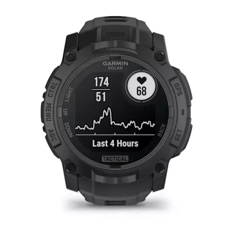 Išmanusis laikrodis GARMIN Instinct 3 – 45 mm, 3,05 cm (1,2 colio) AMOLED 390×390 liečiamas ekranas, 4 GB, GPS, silikoninis dirželis juodas, 53 g