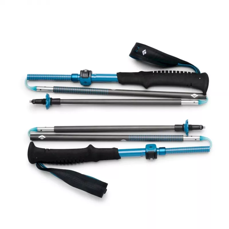 Žygio lazdos Black Diamond Distance Carbon FLZ – sulankstomos anglies pluošto, reguliuojamos 125–140 cm, 3 segmentų, 364 g, 40 cm sulankstytos
