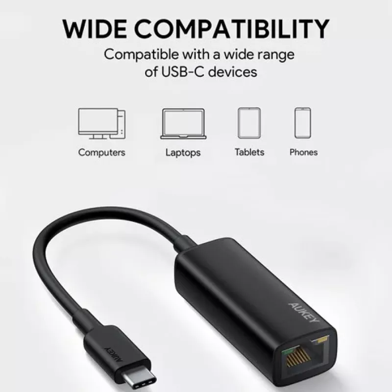 Aukey CB-A30 USB-C į Gigabit RJ45 eterneto adapteris 10/100/1000 Mbps, USB 3.0, aliuminis, LED indikatoriai