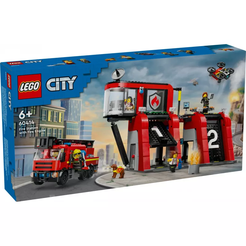 Konstruktorius LEGO City Gaisrinė su pasukamaisiais kopėčiais 60414 – 843 dalys, 5 minifigūrėlės