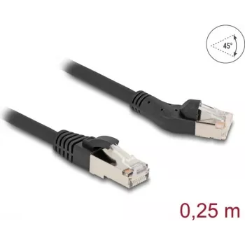 Tinklo kabelis DeLOCK RJ45 Cat.8.1 45° kairėn lenktas 0,25 m juodas