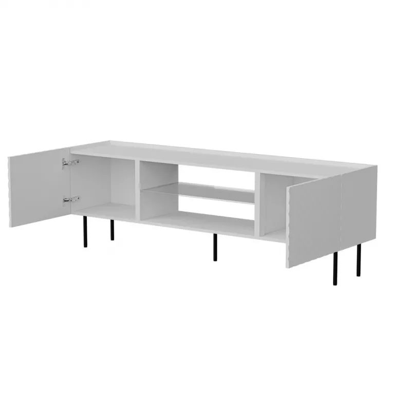 Stalvė televizoriui cama meble LUCCA 180x40x59 cm, balta medžio drožlių plokštės viršus, baltas rėmas