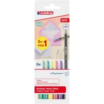 Plonų linijų rašikliai Edding 1200 pastelinis rinkinys, 6 vnt., veltinio antgalis 0,3 mm
