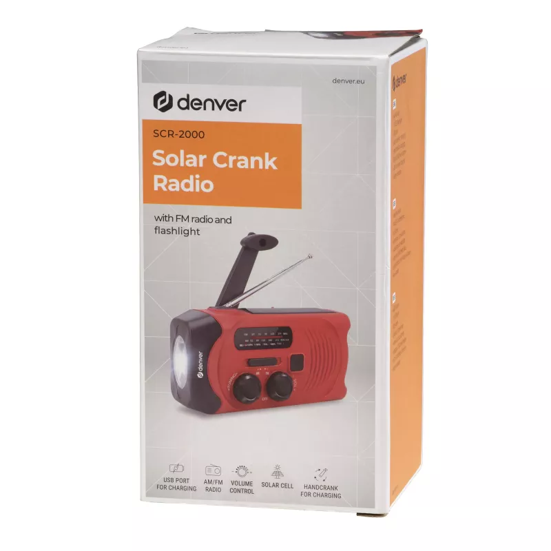 Nešiojamas radijas su saulės baterija Denver SCR-2010 Raudonas 2000 mAh