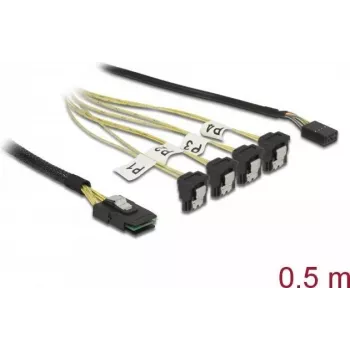 Mini SAS SFF-8087 į 4x SATA 7 kaiščių kampuotas kabelis 0,5 m DeLOCK 85683