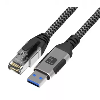 Techly ICOC U3A-RJ45-010 USB–Ethernet adapterio kabelis 1 m Cat6 F/UTP (FTP) juodas, sidabrinis
