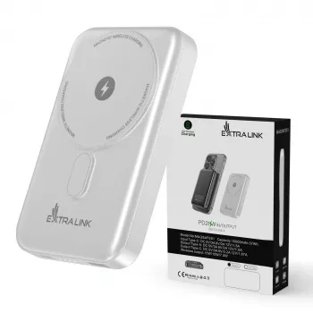 Extralink MagSafe 10000mAh Power Bank White, 38,5Wh PD20W+15W USB-C USB-A