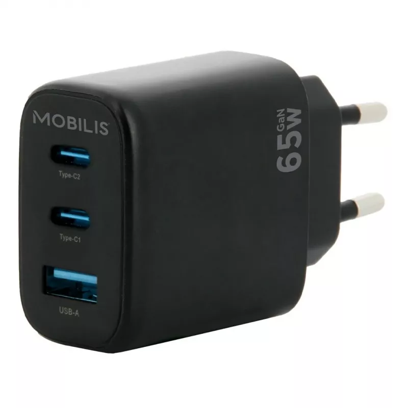 Universalus įkroviklis Mobilis 001364 65W GaN AC/DC, juodas