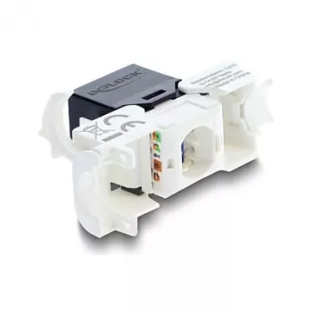 Keystone modulis RJ45 į LSA Cat.6 UTP su fiksavimo spaustuku ir be kabelio raiščio — DELOCK 90794, plokščias juodas/baltas, 16,1×30×19,4 mm