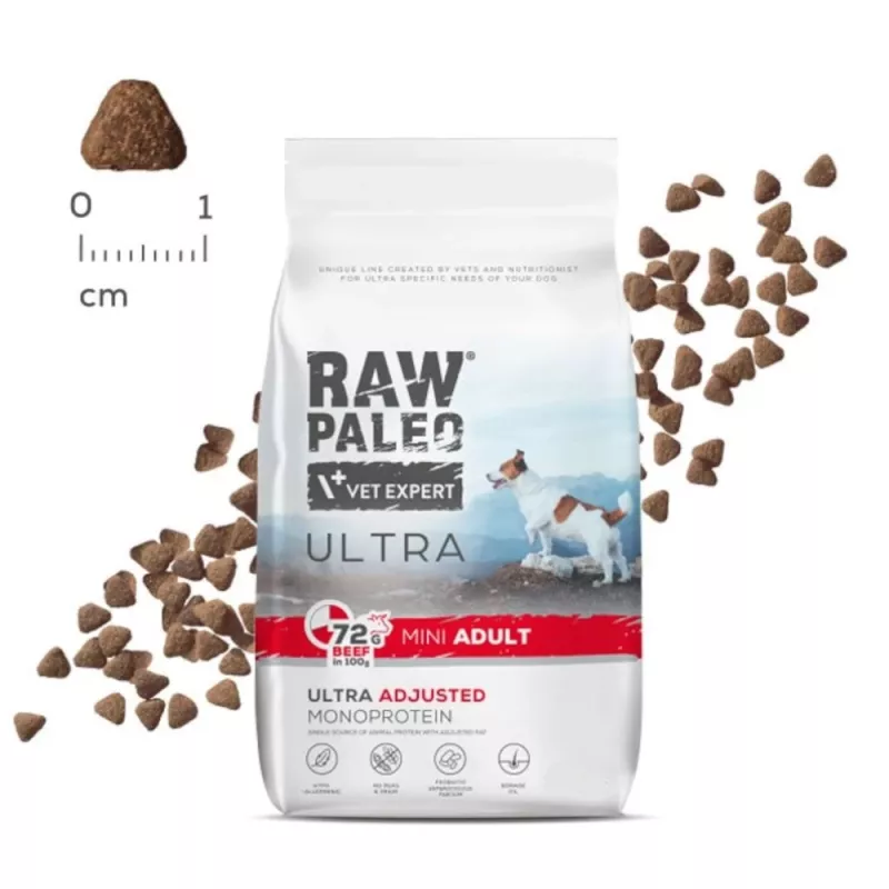 VET EXPERT RAW PALEO Ultra Mini Adult Beef sausas šunų ėdalas su jautiena - 8 kg