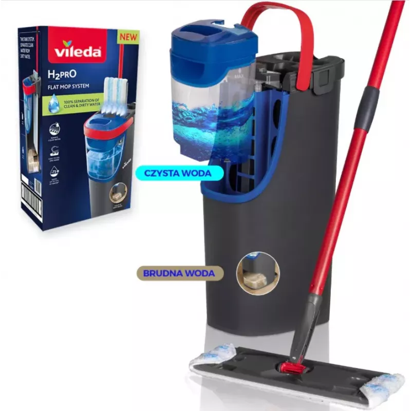 Valymo šluota VILEDA Microfibre 1200 ml šlapiam valymui, 360° besisukanti galvutė, 140,5 cm kotas, nuimama skalbiama galvutė