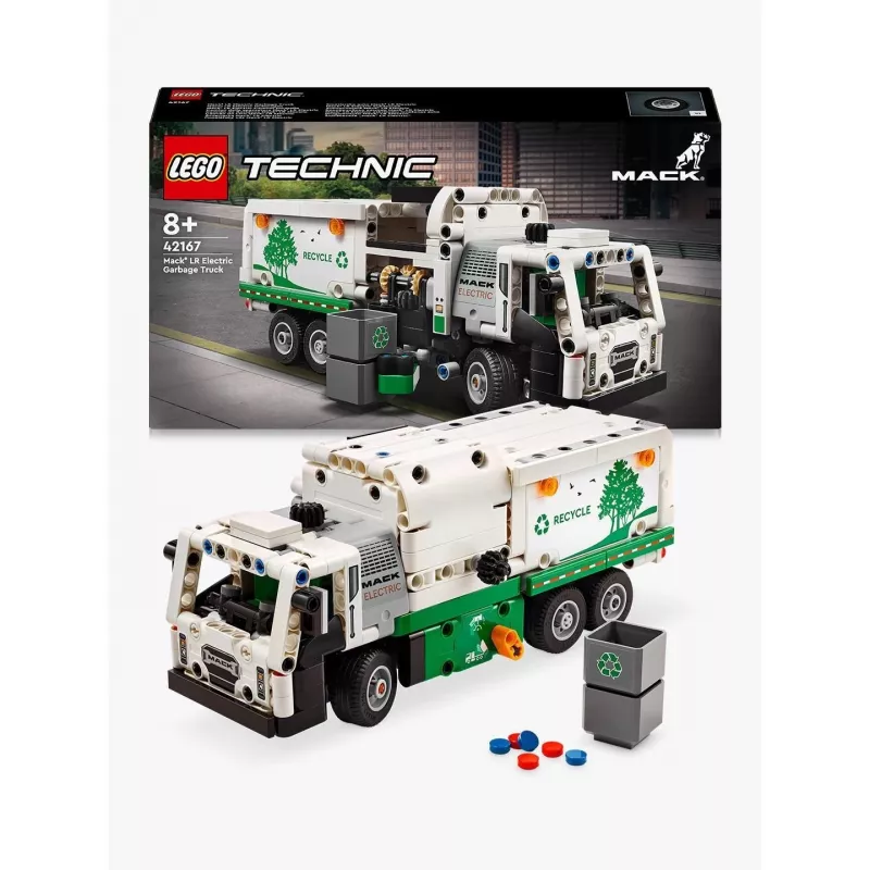 LEGO Technic Mack LR Electric šiukšlių sunkvežimis 42167 — 503 dalys, motorizuotas, 230×80×90 mm